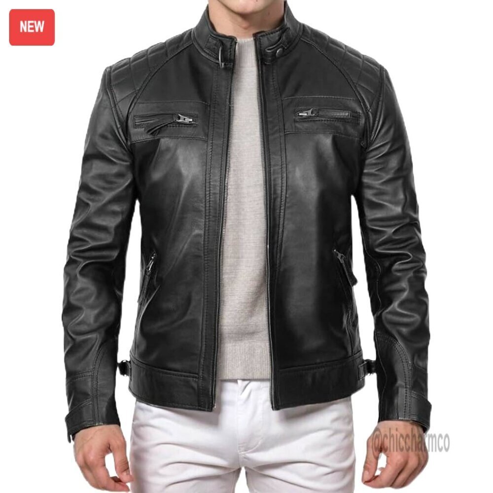 Vintage Lambskin Leather Biker Jacket Motorcycle Style Size XL